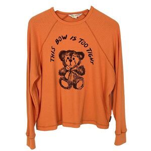Teddy Fresh Waffle Knit Top Size XL Orange Crop Long Sleeve Orange Women's